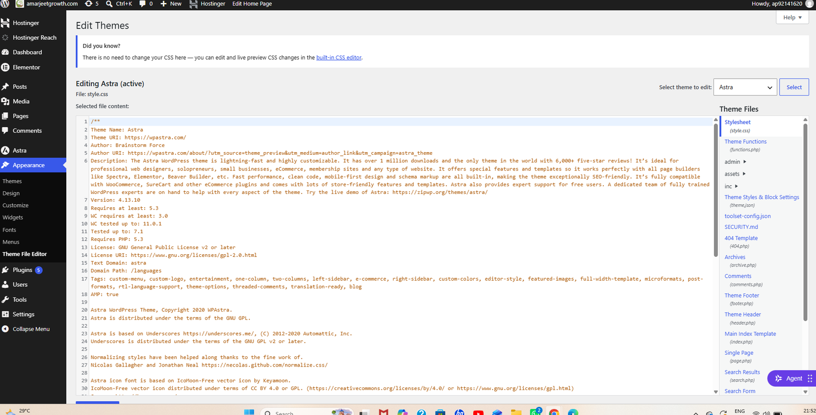 WordPress theme editor