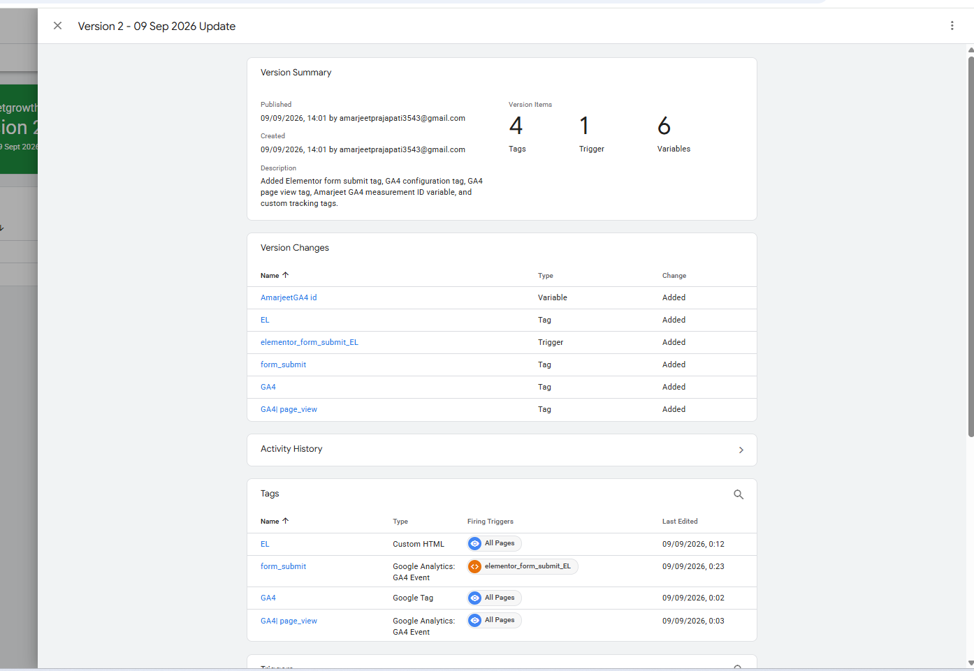 Published GTM version